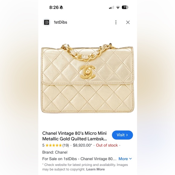Authentic vintage Metallic Gold color mini micro Chanel - Picture 14 of 14